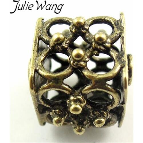 JulieWang 8pcs/pack Zinc Alloy Ancient Bronze 2mm Hollow Beads Embellishment Simulation Pearl Jewelry Accessories DIY Bedroom