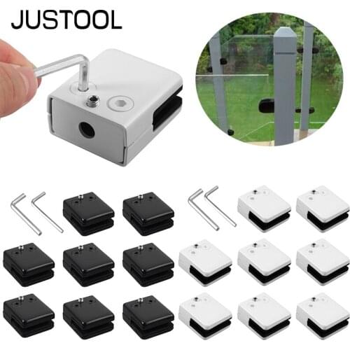 JUSTOOL 8Pcs 8-10MM Square Glass Clamps Stainless Steel 304 Clip Flat Back Bracket Shelf Balustrade Holder Clamp Black / White