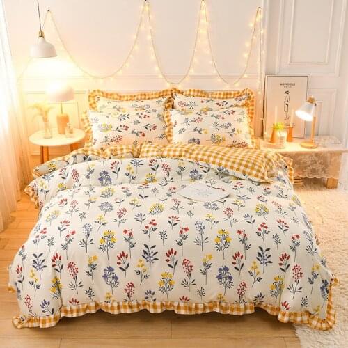 Bedding Four Piece Set Korean Princess Style Thickened Double Quilt Cover Bed Skirt Bed Sheet Bedspread Bedding