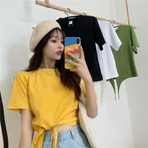Summer Korean Sexy Crop Top Women Fashion Summer Short T Shirt Women Slim Short Sleeve Solid Shirts Women