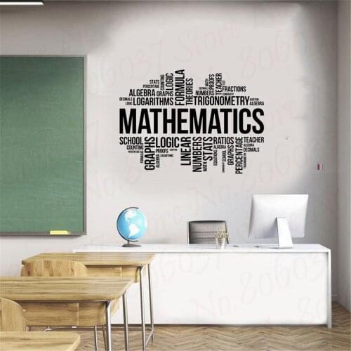 Mathematics Word Cloud Wall Sticker Math Inspirational Words Vinyl Decal Science Education Lettering Art School Decor WL2127
