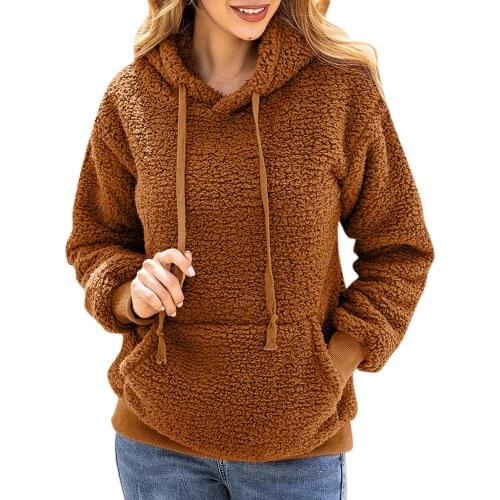 Fashion Autumn Winter Women Solid Color Pocket Lace Tie Warm Hooded Top Jacket