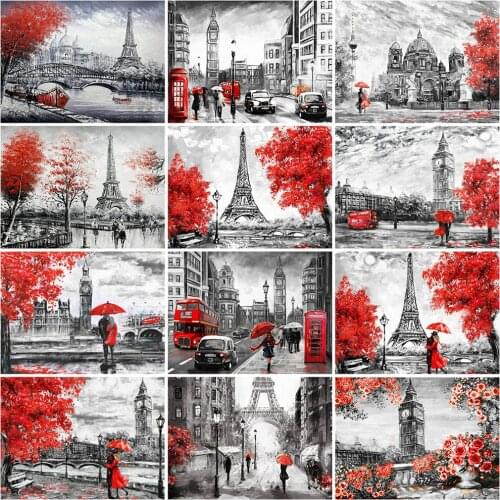 MomoArt 5D DIY Diamond Embroidery Street Mosaic Sale Black Red Diamond Painting Landscape Cross Stitch City Wall Decorations