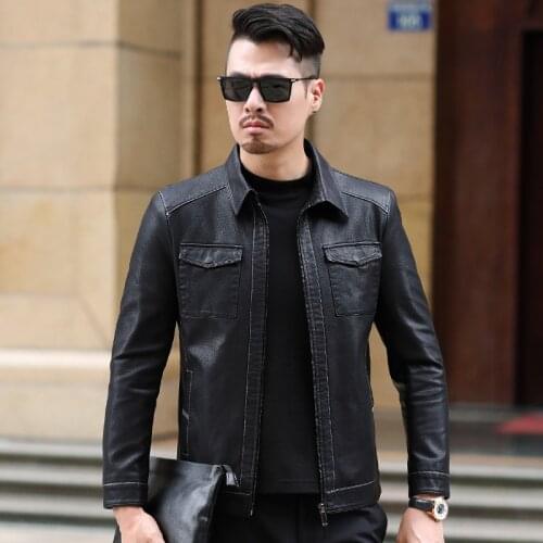 2021 middle aged young mens lapel, Korean slim handsome trend jacket, thin single leather casual coat