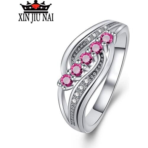 2020 New Classical Elegant Rose Ruby Ms. Five Diamond Ring Double Color Curve Engagement Wedding Party Womens Jewelry Gift