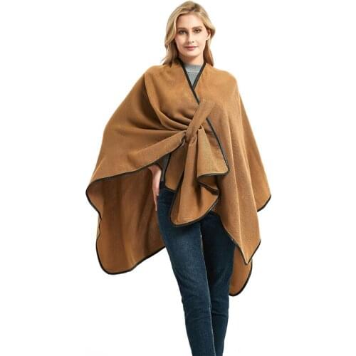 New Fashion Cashmere Women Camel Solid Buckle Split Scarf Winter Warm Shawl Long Wrap Female Comfortable Vintage Thick Blanket
