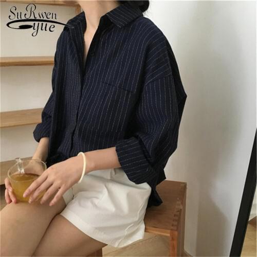 Solid Fashion Long Sleeves 2019 Spring Autumn Female Shirts Women Striped Shirts Office Lady Style Women Shirts blusas 6703 50