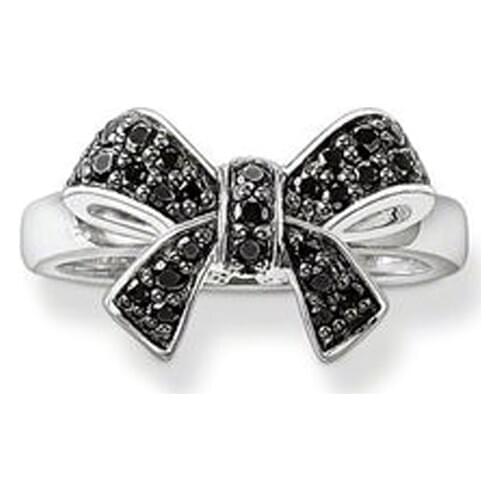925 Sterling Silver Bow Knot Opened Ring Black Zirconia Paved, Fashion Thomas Style Glam Ring Jewelry Bowknot Ts Gift for Women