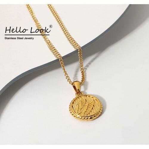 HelloLook Flower Embossed Necklace Wing Snake Pendant Medal Necklace Stainless Steel Waterproof Collar Choker Necklace