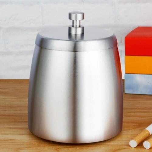 Outdoor Cigar Ashtray Closed with Lid Windproof Large Stainless Steel Ashtray for Home Outside Bar