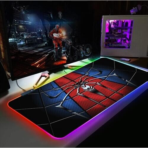SpiderMans LOGO RGB Mouse Pad Large Gaming Gamer Computer Mousepad LED illumination Keyboard Desk PC Mause Pad With Backlit