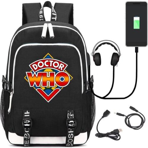 Doctor Who Backpack Bag w/USB Port /Headphone Rucksack Bag Teenager Student School Laptop Black Bag