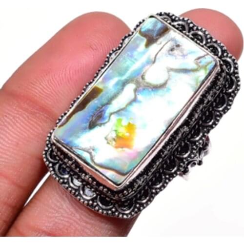 Abalone Shell Ring Silver Overlay over Copper, USA Size 9 , R5304