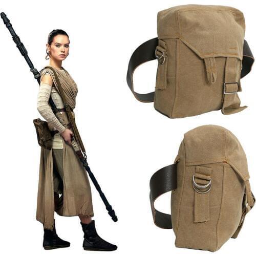Star Wars Movie Rey Bag with PU Belt Strap Brown Canvas Rey Sidebag Cosplay Costume Accessories Christmas Gift Props