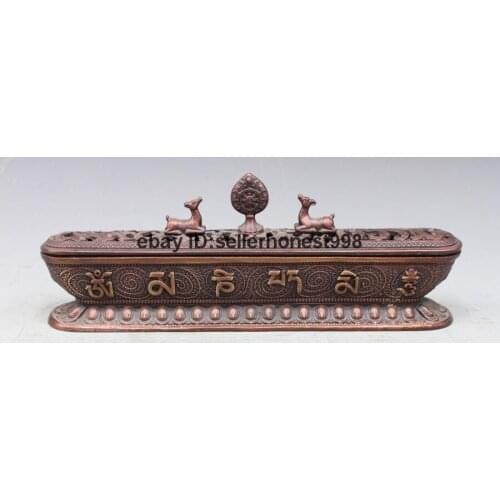 Tibet Tibetan Buddhism Eight treasures deer Bronze Copper Incense Burner Statue