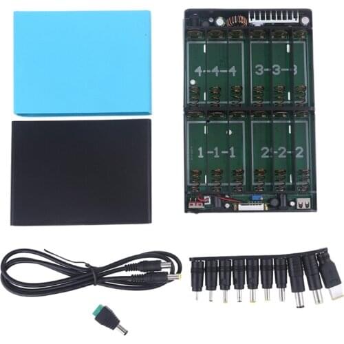 USB 5.5x2.1mm 12V-24V Adjustable Output 12x 18650 Batteries DIY Power Bank Box for Laptop Mobile Phone Router Tablet LED