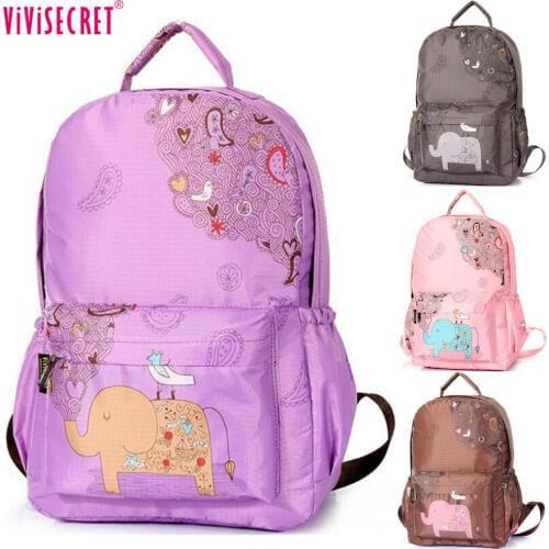Vivisecret Women Waterproof nylon School bag 14 inch Laptop Backpack Travel Bag Cartoon Cute Elephant Mochila Feminina