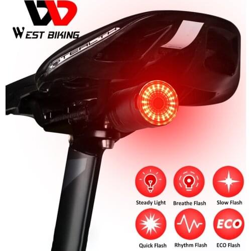 WEST BIKING Intelligent Bicycle Auto Brake Sensing Light IPX65 Waterproof USB Charging Smart Road Bike Rear Taillights Light