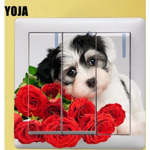 YOJA Puppy And Rose Switch Sticker Personalized Living Room Bedroom Wall High Quality Decor 8SS0199