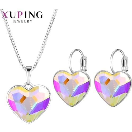 Xuping Jewelry Heart Shaped Crystals Jewelry Set with Necklace and Earrings for Women Girl Valentines Day Gift 60104