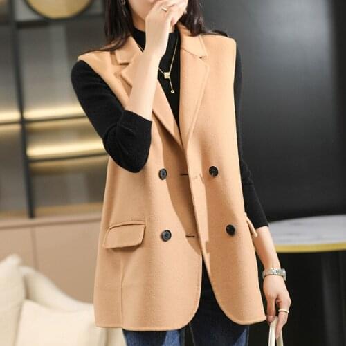 Winter Autumn Women High Quality Pure Cashmere Female Comfortable Warm Casual Outerwear Solid Color Sleeveless Vest Coat