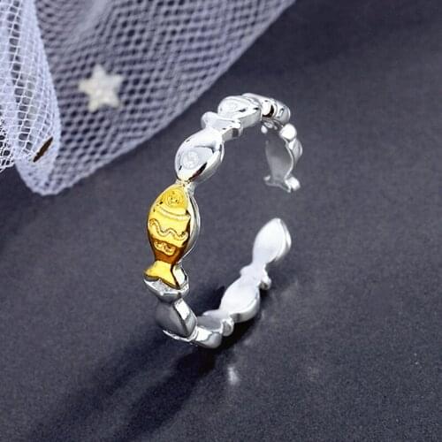 Bohemian Simple Lovely Goldfish Ring Two Color Opening Ring Womens Summer Beach Leisure Party Jewelry Birthday Gift