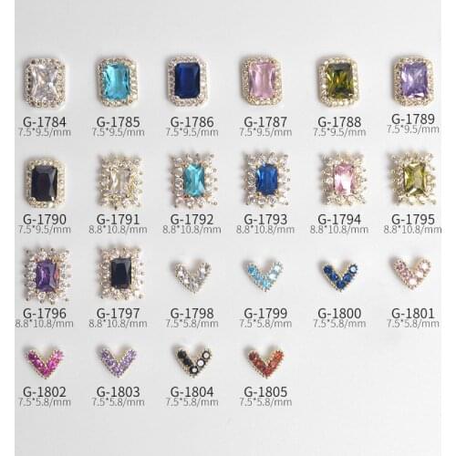 10pcs Luxury Heart Rectangle Zircon Crystals Rhinestones Pearl Nail Art Jewelry Decorations Nails Accessories Charms Supplies