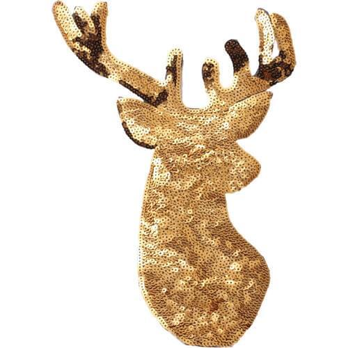10pcs gold and silver New large sequins Christmas deer embroidery patch iron on applique for clothing accessories