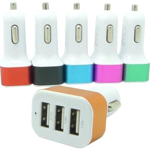100pcs/lot Colorful Durable Universal 4.1A 12V 3 USB Port Car Charger Adapter for IPhone 5 S 6 Samsung S4 S5 Smart Phone