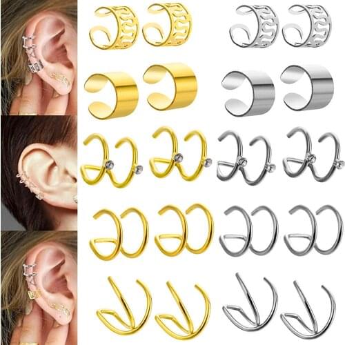 12pcs Clip On Ear Cuff Earrings Fake Cartilage Earrings Lot Non Piercing Clip On Earrings Sets Earrings For Women Gift