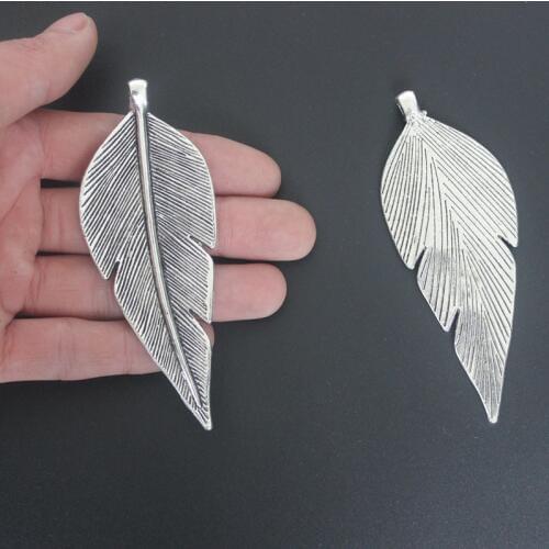 2pcs Antique Silver Color Large Leaf Charms Pendant For DIY Necklace Jewelry Fingdings Making