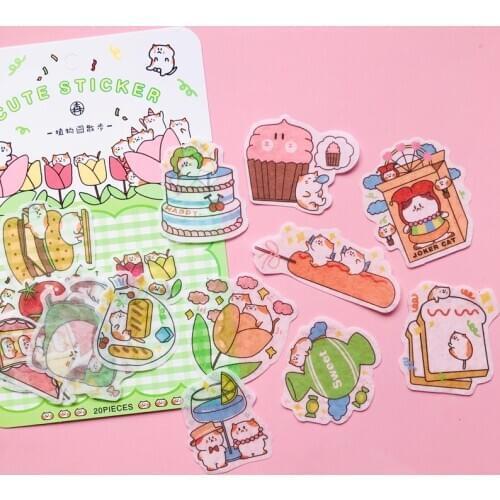 20pcs Lovely Cats Walking in Botanical Garden Adhesive Decorative Stickers Notebook Computer Decor