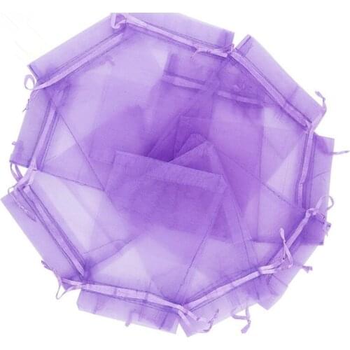 200pcs 10x8cm Rectangle Organza Gift Pouches BlueViolet For Jewelry Packaging & Display Wedding Party Decoration Drawable Bags