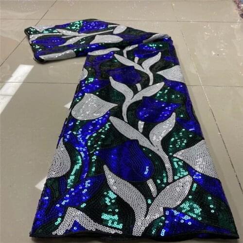 2020 green Latest African Lace High Quality African French net Tulle Lace Fabric with Sequins embroidery For African Wedding