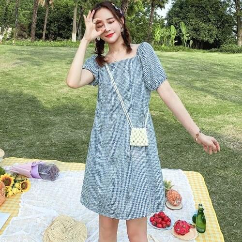2021 New Arrive Summer Maternity Dress Woman Cute Plaid Large Size Dresses Pregnant Woman Clothing MD-02934