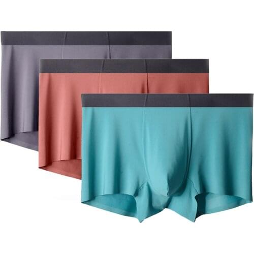 3Pcs Men Thin Ice Silk Underwear Male Seamless Pure Color Boxers Quick Drying Slip Underpants