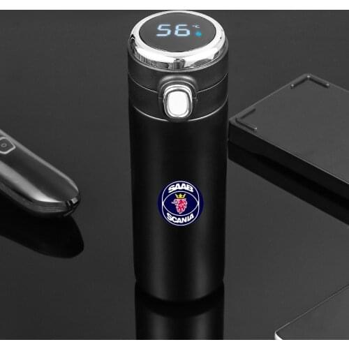 400ml Intelligent Thermos Travel Sport Cup Stainless Steel Vacuum Water Bottle for SAAB scania sonett 93 9000 900 9-7 logo car