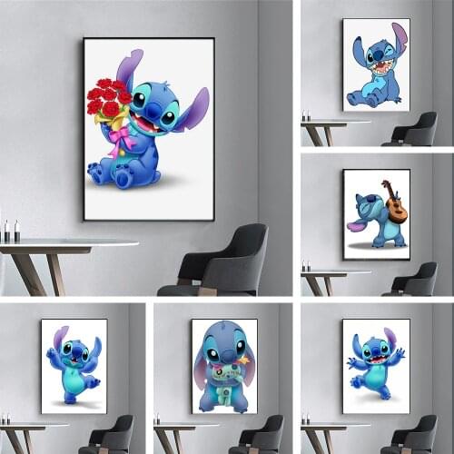 Abstract Disney Lilo Stitch Cute Stitch Canvas Painting Anime Posters Wall Art Pictures for Living Room and Prints Home Decor