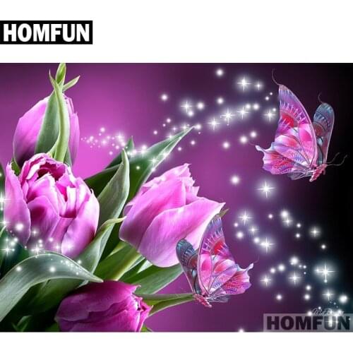 HOMFUN Full Square/Round Drill 5D DIY Diamond Painting "Flower & butterfly" Embroidery Cross Stitch 5D Home Decor A01769