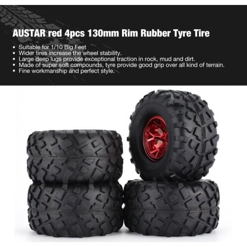 AUSTAR 4pcs AX-3004 130mm Rim Rubber Tyre Tire Wheel Plastic Hub for 1/10 RC Bigfoot Model HSP HPI Beadlock Spare Parts