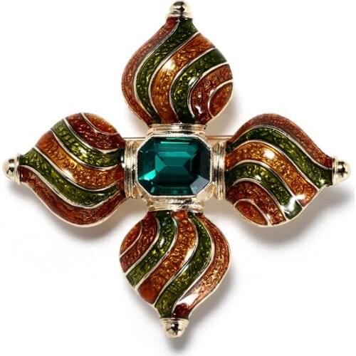 Muylinda Enamel Cross Pin Brooch Vintage Crystal Brooches Banquet Pins Accessories Gift For Women Men Jewelry