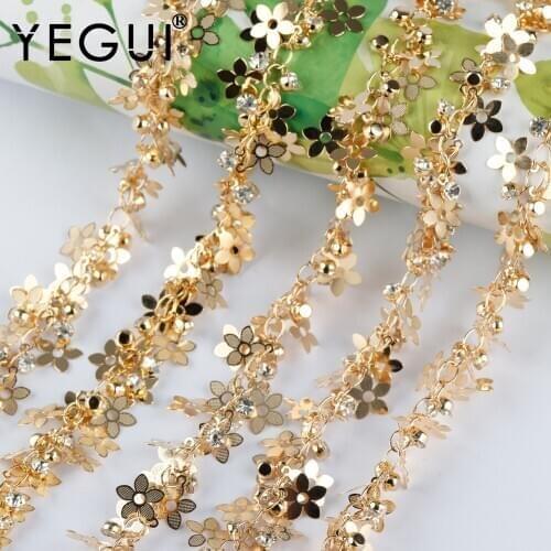 YEGUI C196,diy chain,18k gold plated,copper metal,flower shape,hand made chain,jewelry making,diy bracelet necklace,50cm/lot