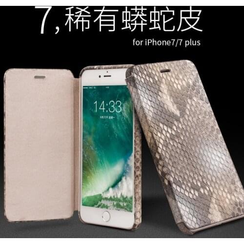 Real Pure Natural Python skin Phone case Original Qialino Brand Flip phone cover for iphone 7 8 plus Genuine Leather