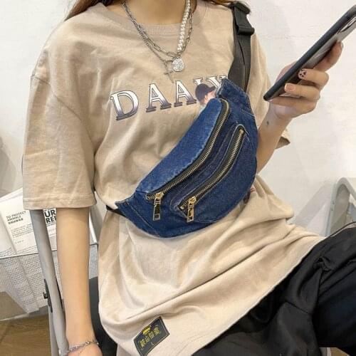 Denim Waist Bags Women Chest Bag Casual Travel Phone Pouch Multi-Function Crossbody Bag Girl Hip Waist Pack Belt Fanny Pack