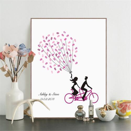 HAOCHU Wedding Journey Air Balloon Bike Wedding Tree Fingerprint Guest Book Signature Canvas Painting Party Decoration Casamento