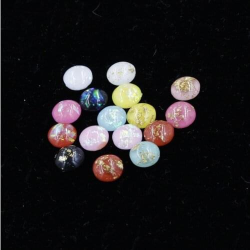 Jaymaxi 8mm Round Synthetic Opal Stone AB Color Gold Foil Flat Bottom Opal Cabochon Stone DIY Jewelry 14 Colors 50pcs/lot