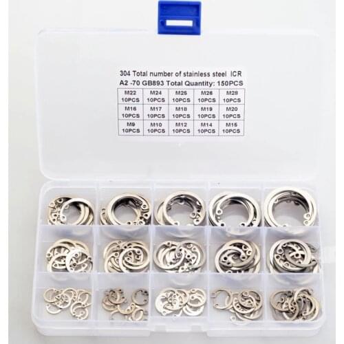 150pcs C type internal circlip retaining rings assortment kit 304 Stainless Steel Hole Circlip Snap Rings Set GB893