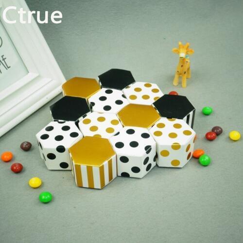 Ctrue 10pcs/lot small size Striped dot wedding Candy Boxes chocolate box baby shower favor Chocolate bean box