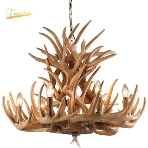 Creative Horn Deer Resin Antler Chandelier E14 Bulb American Retro Resin Horn Deer Lamps Indoor Home Rustic Decor Lustre Rustico