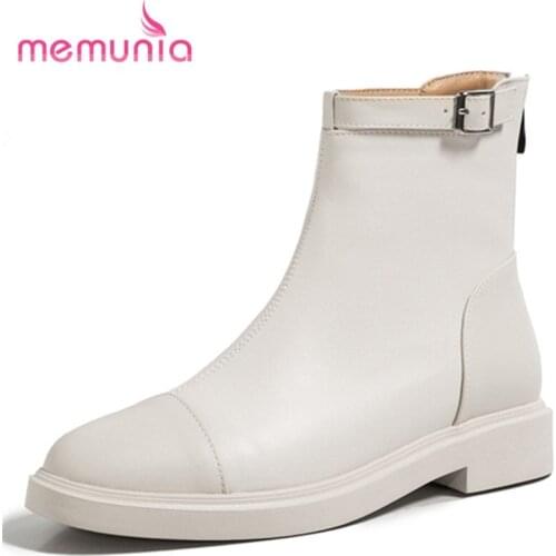 MEMUNIA 2022 Genuine Leather Shoes Zipper Square Heels Ankle Boots Buckle Hand Made Ladies Boots Winter Comfortable Top Quality